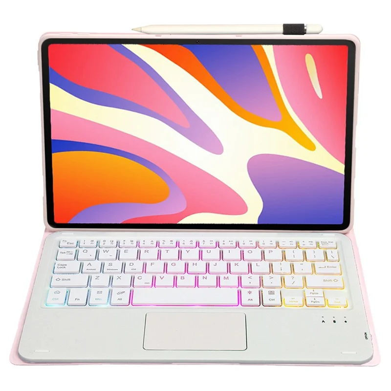 AH17-AS For Huawei MatePad 11.5 Leather Tablet Case + Backlit Bluetooth-compatible Keyboard with Touchpad - Pink