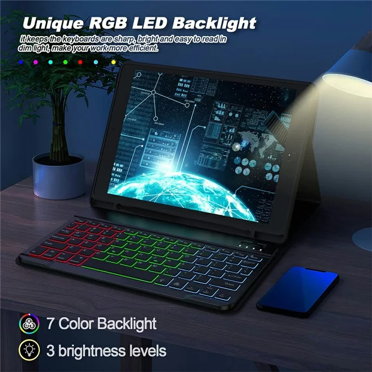RGB-1011D For iPad Pro 11 (2024) M4 Leather Tablet Stand Cover + Three-Color Backlit Bluetooth-compatible Keyboard - Midnight Green