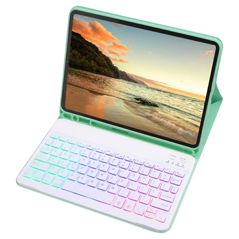 RGB-1011D For iPad Pro 11 (2024) M4 Leather Tablet Stand Cover + Three-color Backlit Bluetooth-compatible Keyboard - Green
