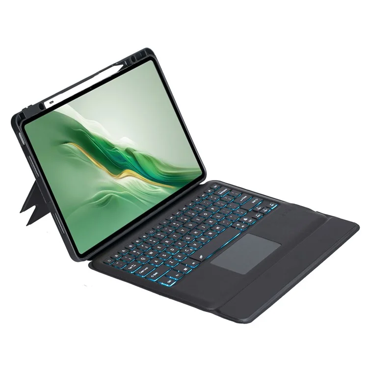 TH22-AS Para Honor MagicPad 2 12.3 Funda de Cuero con Soporte + Teclado Bluetooth Retroiluminado con Touchpad