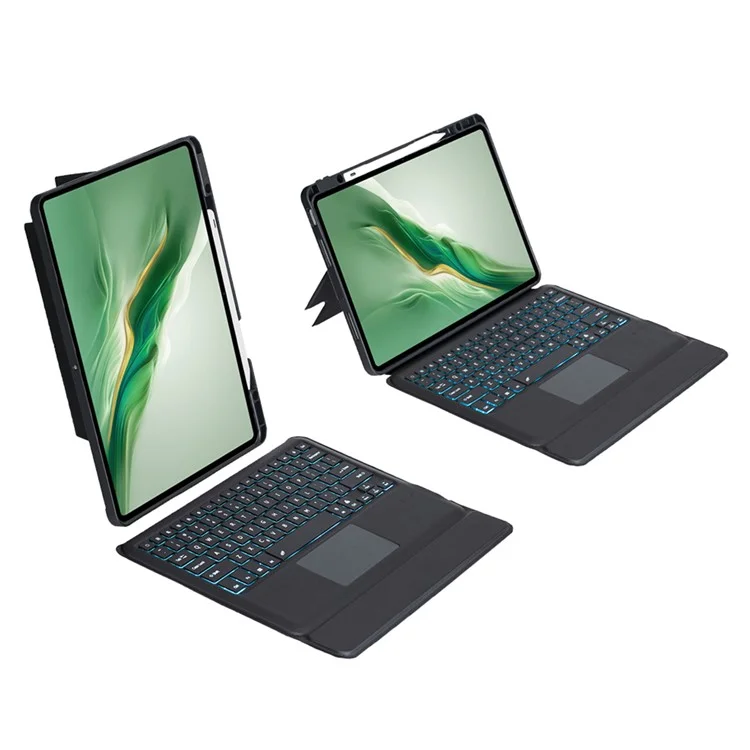 TH22-AS Para Honor MagicPad 2 12.3 Funda de Cuero con Soporte + Teclado Bluetooth Retroiluminado con Touchpad