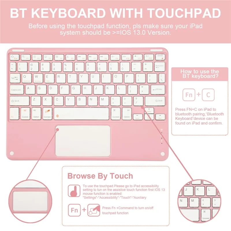 Keyboard Case for iPad 9.7-inch (2018) / (2017) / iPad Pro 9.7 inch (2016) / iPad Air 2 / Air (2013) X7 Bluetooth-compatible Keyboard + Leather Cover - Pink