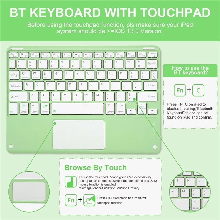 Keyboard Case for iPad 9.7-inch (2018) / (2017) / iPad Pro 9.7 inch (2016) / iPad Air 2 / Air (2013) X7 Bluetooth-compatible Keyboard + Leather Cover - Matcha Green