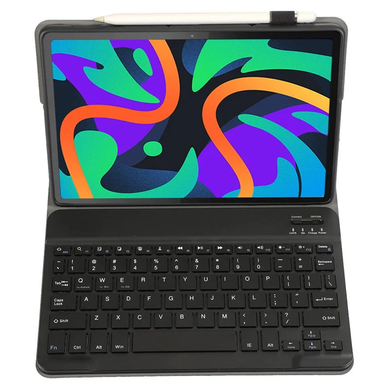 AM25 For Lenovo Xiaoxin Pad 11 2024 Leather+TPU Tablet Cover with Bluetooth-compatible Keyboard - Black