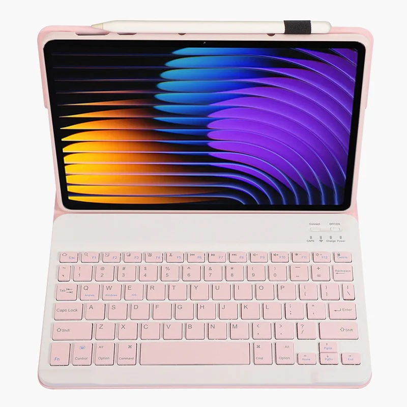 A0N13 For Xiaomi Pad 8 / 8 Pro / Poco Pad X1 / Pad 7 Pro / Pad 7 Leather+TPU Tablet Cover with Bluetooth-compatible Keyboard - Pink