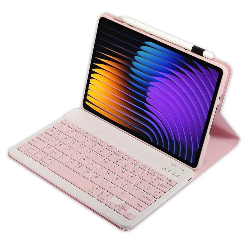 A0N13 For Xiaomi Pad 8 / 8 Pro / Poco Pad X1 / Pad 7 Pro / Pad 7 Leather+TPU Tablet Cover with Bluetooth-compatible Keyboard - Pink