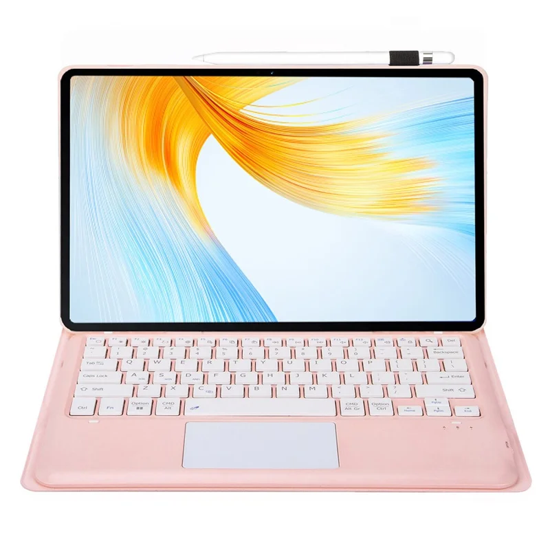 AH23-A For Huawei MatePad Air (2024) Leather+TPU Tablet Cover Bluetooth-compatible Keyboard Case with Touchpad - Pink