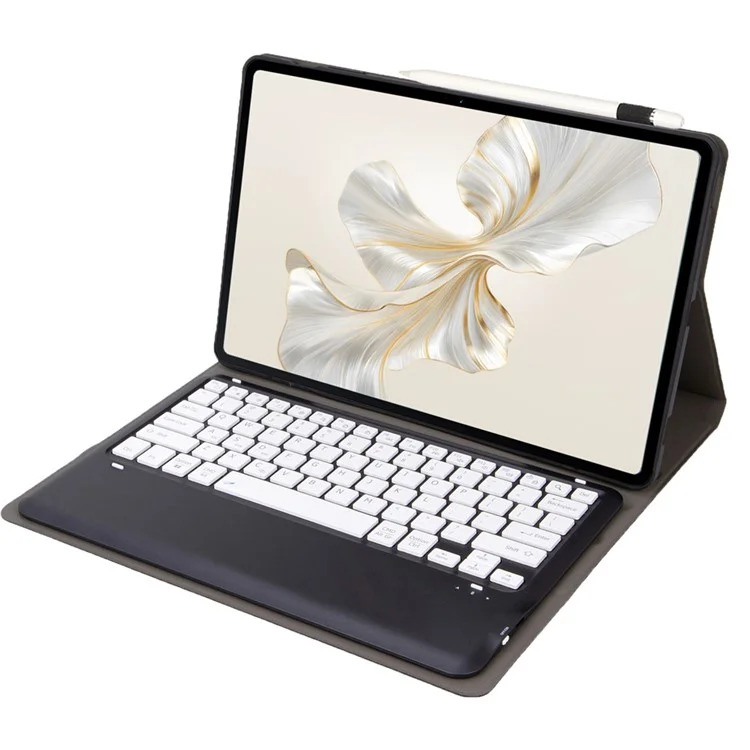 AH24 Para Huawei MatePad Pro 12.2 (2024) Capa de Tablet de Couro+TPU com Teclado Bluetooth - Preto+Branco