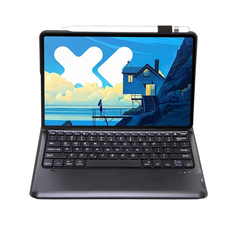 AM26 For Lenovo Idea Tab Pro / Tab P12 Ultra-Thin Leather Tablet Stand Cover + Bluetooth-Compatible Keyboard - Black