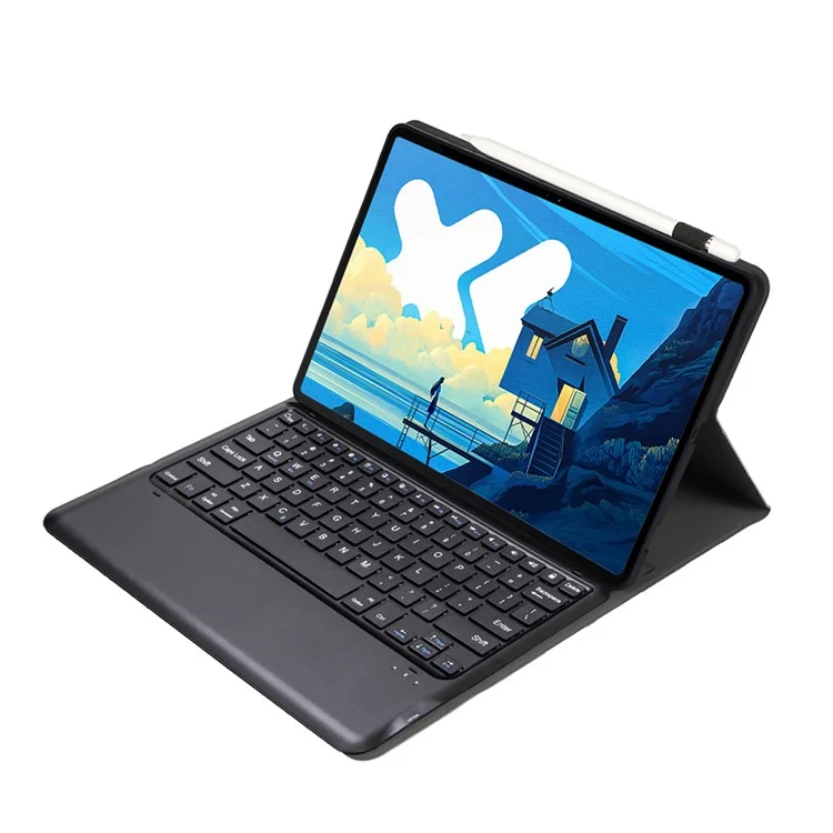 AM26 For Lenovo Idea Tab Pro / Tab P12 Ultra-Thin Leather Tablet Stand Cover + Bluetooth-Compatible Keyboard - Black