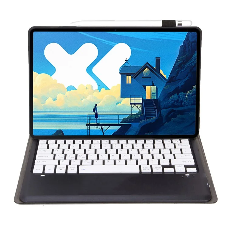 AM26 For Lenovo Idea Tab Pro / Tab P12 Ultra-Thin Leather Tablet Stand Cover + Bluetooth-Compatible Keyboard - Black  /  White
