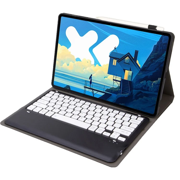 AM26 For Lenovo Idea Tab Pro / Tab P12 Ultra-Thin Leather Tablet Stand Cover + Bluetooth-Compatible Keyboard - Black  /  White