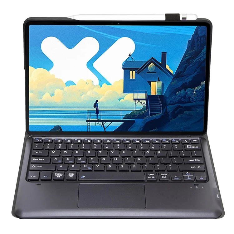 AM26-A For Lenovo Idea Tab Pro / Xiaoxin Pad Pro 12.7 (2025) Leather Tablet Cover with Touchpad Bluetooth-Compatible Keyboard - Black
