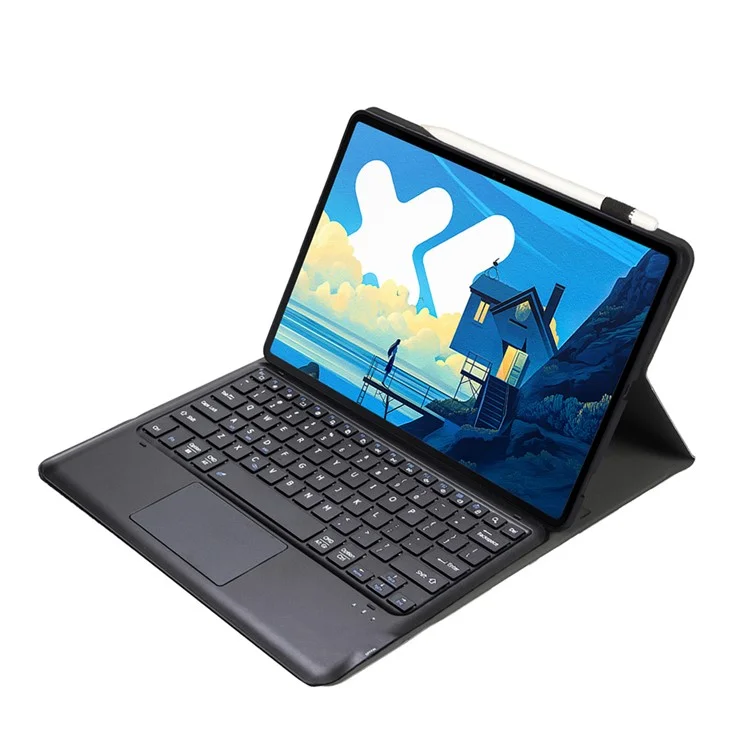 AM26-A For Lenovo Idea Tab Pro / Xiaoxin Pad Pro 12.7 (2025) Leather Tablet Cover with Touchpad Bluetooth-Compatible Keyboard - Black