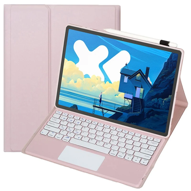 AM26-A For Lenovo Idea Tab Pro / Xiaoxin Pad Pro 12.7 (2025) Leather Tablet Cover with Touchpad Bluetooth-Compatible Keyboard - Pink