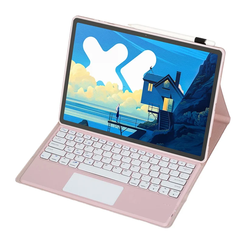 AM26-A For Lenovo Idea Tab Pro / Xiaoxin Pad Pro 12.7 (2025) Leather Tablet Cover with Touchpad Bluetooth-Compatible Keyboard - Pink