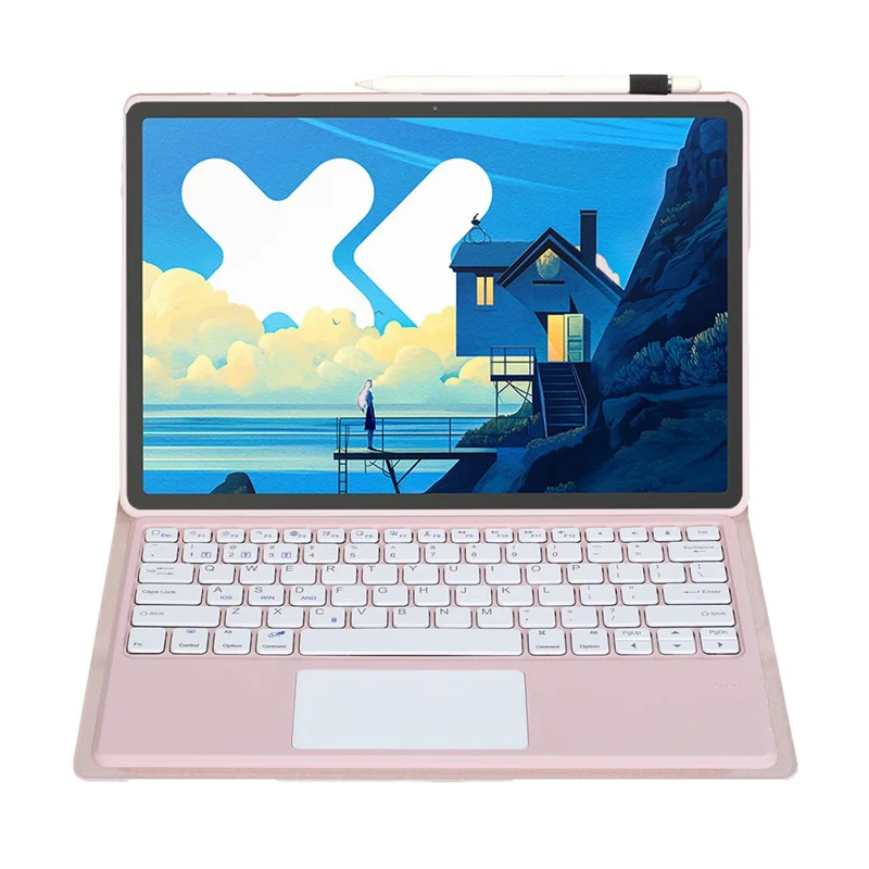 AM26-A For Lenovo Idea Tab Pro / Xiaoxin Pad Pro 12.7 (2025) Leather Tablet Cover with Touchpad Bluetooth-Compatible Keyboard - Pink