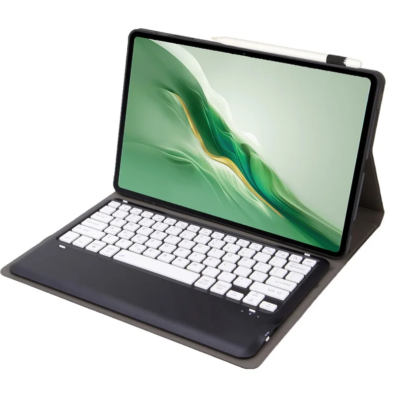 AH22 For Honor MagicPad 2 12.3 Ultra-Thin Leather Tablet Stand Cover + Bluetooth-Compatible Keyboard - Black  /  White