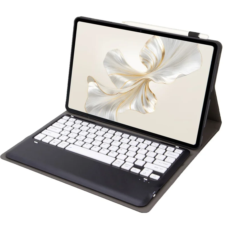 AH19 For Honor Pad 9 HEY2-W09 Ultra-Thin Leather Tablet Stand Cover + Bluetooth-Compatible Keyboard - Black  /  White