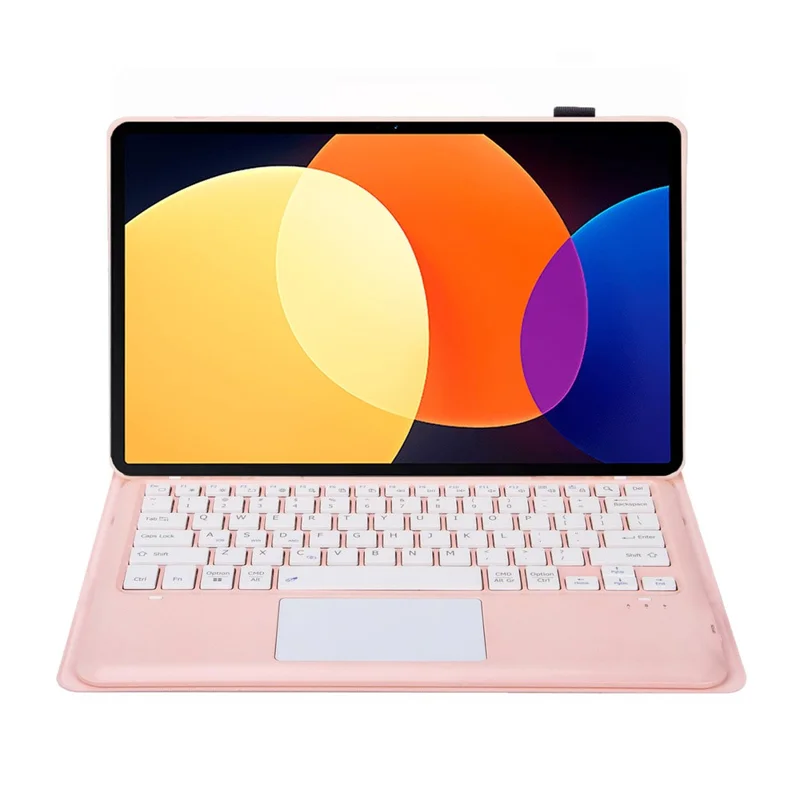 A0N4-A For Xiaomi Pad 5 Pro 12.4 (2022) Leather Tablet Cover + Touchpad Bluetooth-compatible Keyboard - Pink