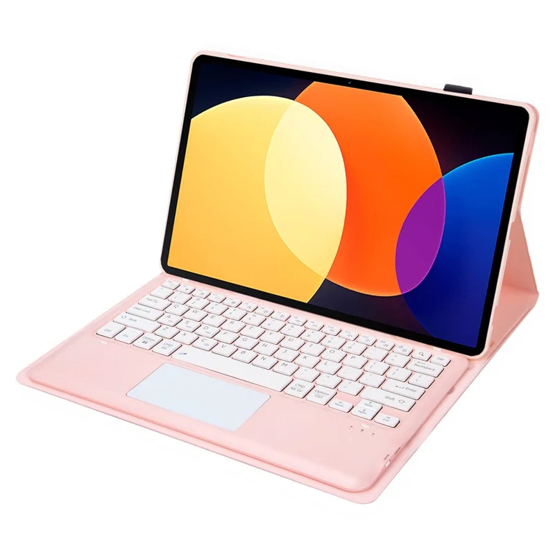 A0N4-A For Xiaomi Pad 5 Pro 12.4 (2022) Leather Tablet Cover + Touchpad Bluetooth-compatible Keyboard - Pink