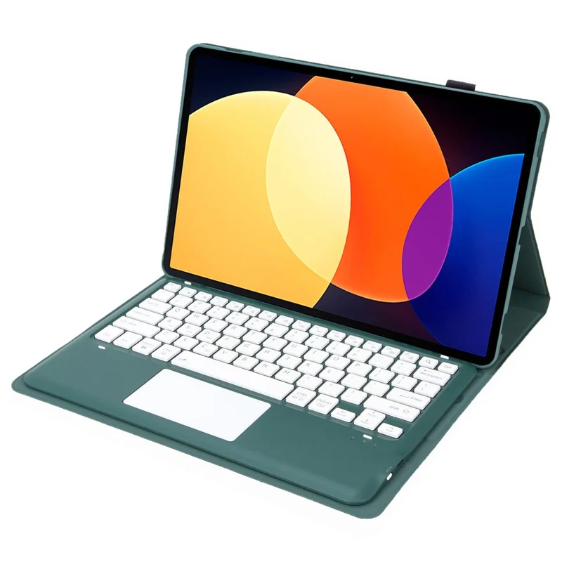 A0N4-A For Xiaomi Pad 5 Pro 12.4 (2022) Leather Tablet Cover + Touchpad Bluetooth-compatible Keyboard - Dark Green