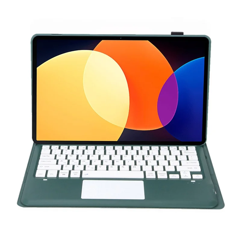 A0N4-A For Xiaomi Pad 5 Pro 12.4 (2022) Leather Tablet Cover + Touchpad Bluetooth-compatible Keyboard - Dark Green