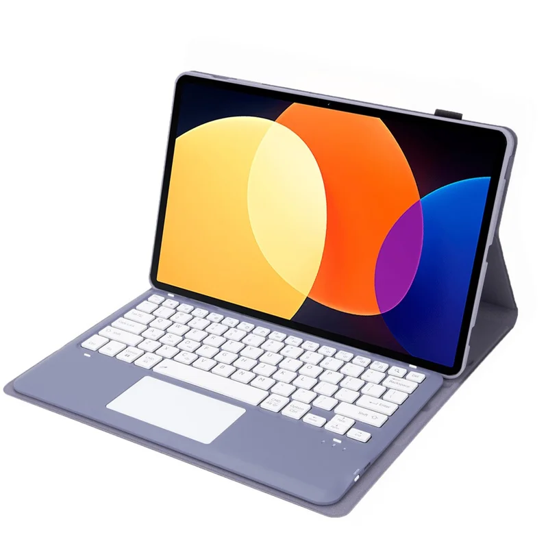 A0N4-A For Xiaomi Pad 5 Pro 12.4 (2022) Leather Tablet Cover + Touchpad Bluetooth-compatible Keyboard - Purple