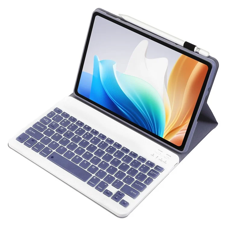 OP14 Keyboard for Oppo Pad Neo / Pad Air 2 / OnePlus Pad Go Leather Tablet Case with Bluetooth-compatible Keyboard - Purple