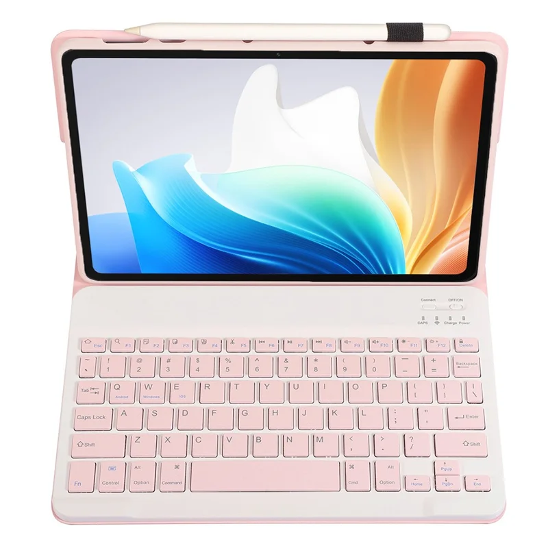 OP14 Keyboard for Oppo Pad Neo / Pad Air 2 / OnePlus Pad Go Leather Tablet Case with Bluetooth-compatible Keyboard - Pink