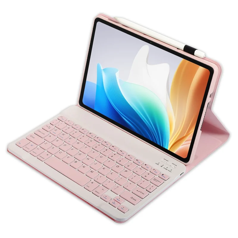 OP14 Keyboard for Oppo Pad Neo / Pad Air 2 / OnePlus Pad Go Leather Tablet Case with Bluetooth-compatible Keyboard - Pink