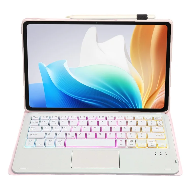 OP14-AS Backlit Touchpad Keyboard for Oppo Pad Neo / Pad Air 2 / OnePlus Pad Go Keyboard with Leather Case - Pink