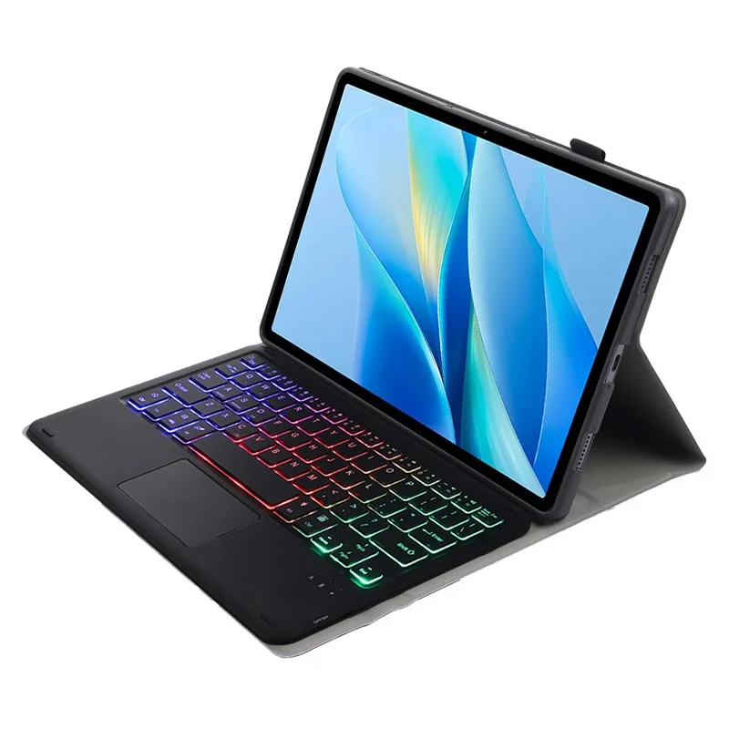 AV13-AS For vivo Pad Air / iQOO Pad Air Backlit Trackpad Bluetooth-compatible Keyboard with Leather Case - Black
