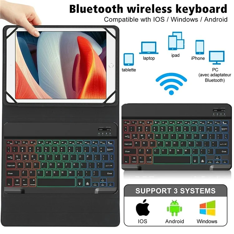 TY3316 9-11 inch Tablet Universal Backlit Bluetooth-compatible Keyboard Leather Stand Case