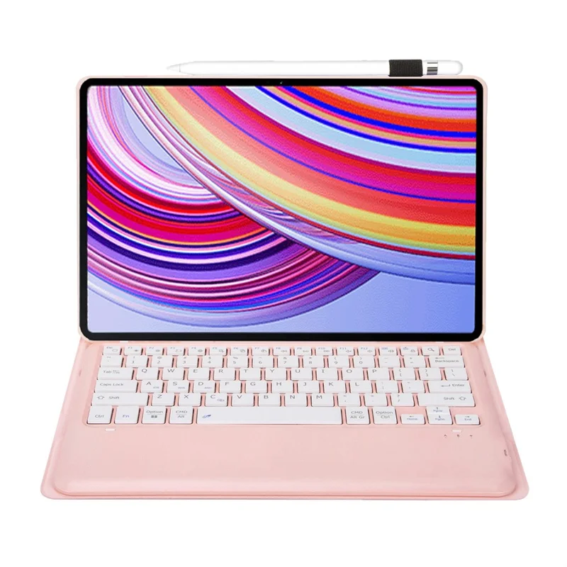 A0N11 For Xiaomi Redmi Pad Pro Leather Tablet Cover with Bluetooth-compatible Keyboard - Pink