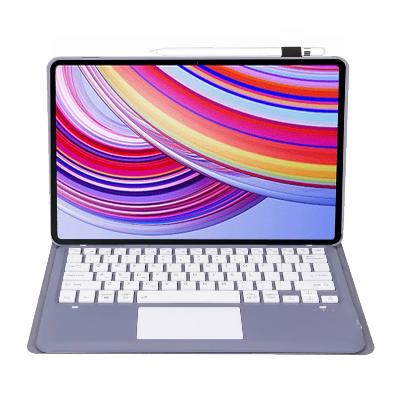 A0N11-A For Xiaomi Redmi Pad Pro Leather Tablet Cover + Touchpad Bluetooth-compatible Keyboard - Purple
