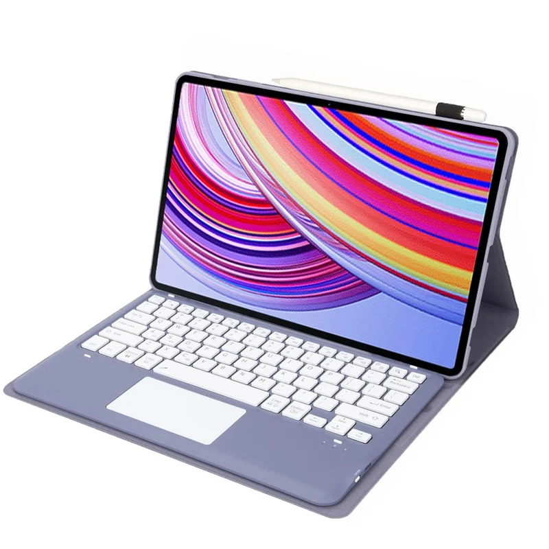 A0N11-A For Xiaomi Redmi Pad Pro Leather Tablet Cover + Touchpad Bluetooth-compatible Keyboard - Purple