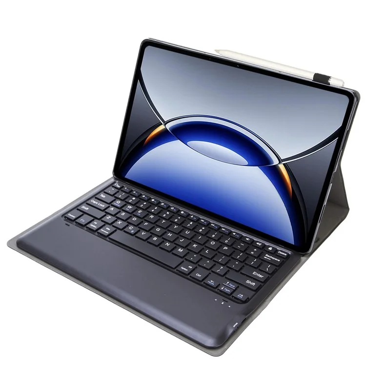 OP15 For Oppo Pad 3 Pro / Oneplus Pad Pro Leather Tablet Cover with Bluetooth-compatible Keyboard - Black