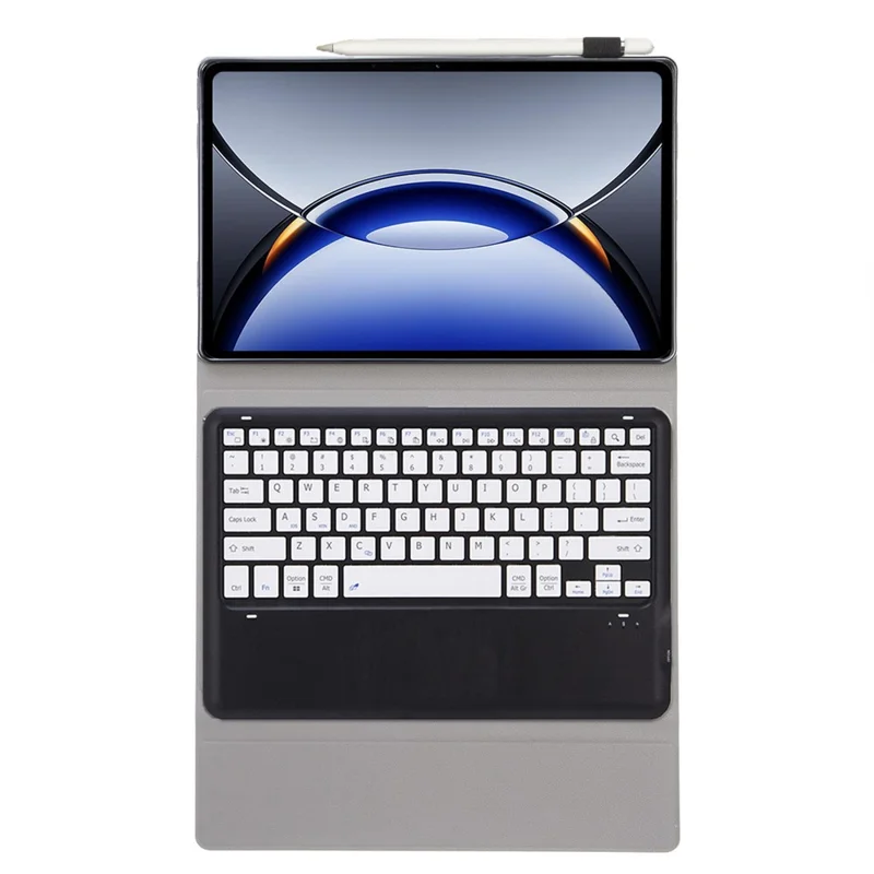 OP15 For Oppo Pad 3 Pro / OnePlus Pad Pro Leather Tablet Cover with Bluetooth-compatible Keyboard - Black+White