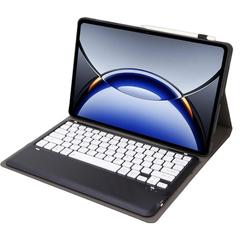 OP15 For Oppo Pad 3 Pro / OnePlus Pad Pro Leather Tablet Cover with Bluetooth-compatible Keyboard - Black+White