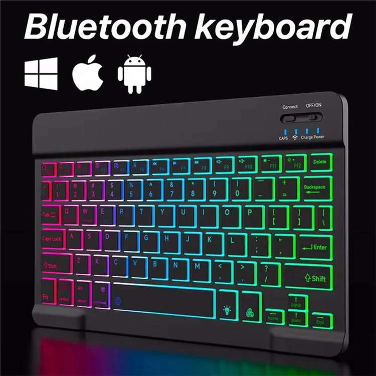 RGB-030 Tastiera wireless Bluetooth da 10 pollici con retroilluminazione colorata RGB - Nero