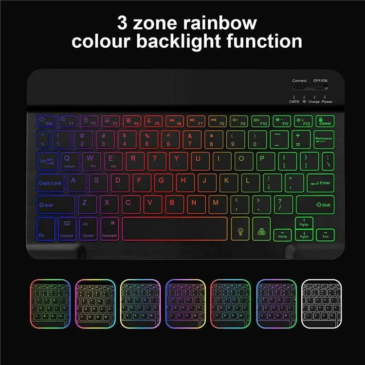 RGB-030 Tastiera wireless Bluetooth da 10 pollici con retroilluminazione colorata RGB - Nero