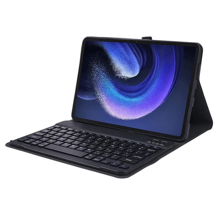 Für Xiaomi Pad 6 PU-Leder-Tablet-Ständer-Hülle mit Bluetooth-Tastatur, Englisch + Ukrainisch-Tastatur