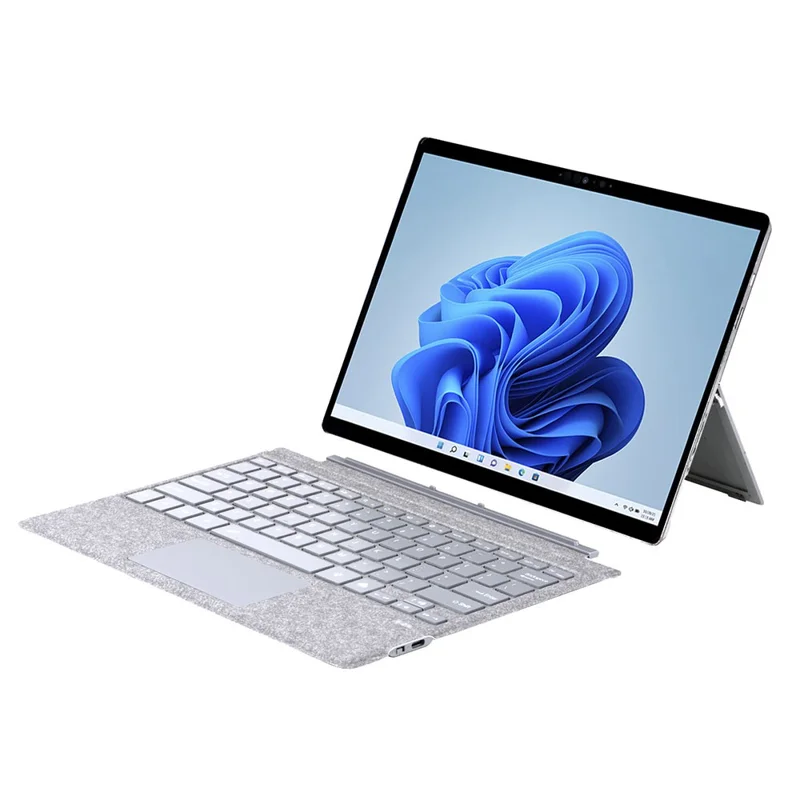 SF-1089D For Microsoft Surface Pro 7+ / 7 / 6 / 5 / 4 / 3 Magnetic Keyboard with Backlit Touchpad Microfiber PU Leather - Light Grey