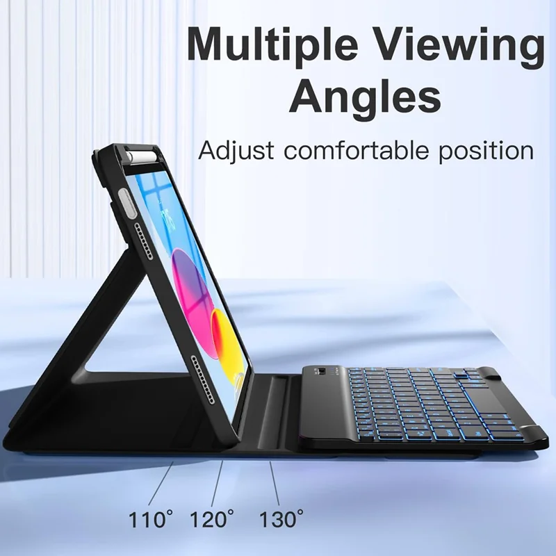 CS-1099 Für iPad 10.9 (2022) Bunte Hintergrundbeleuchtete Bluetooth-Kompatible Tastatur Schutzhülle - Schwarz