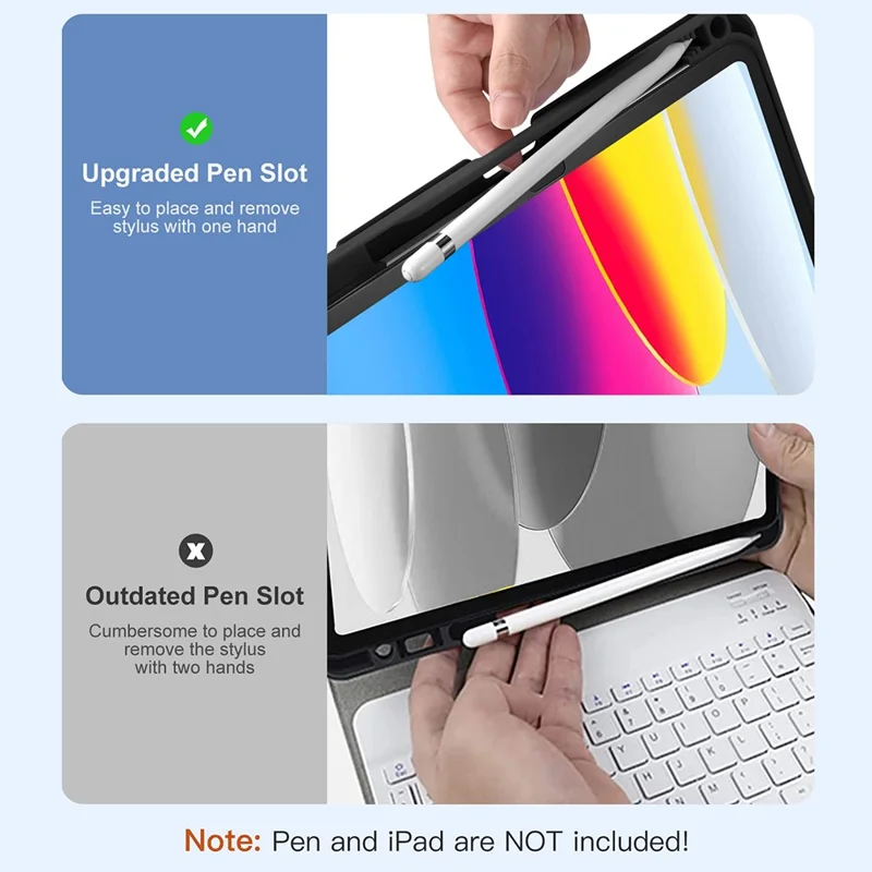 CS-1099 Für iPad 10.9 (2022) Bunte Hintergrundbeleuchtete Bluetooth-Kompatible Tastatur Schutzhülle - Schwarz