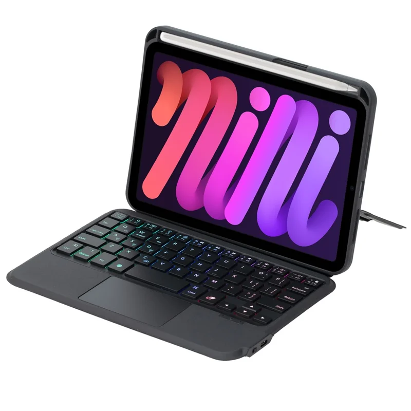 HY-06B For iPad mini (2024) / (2021) Leather Case Detachable Backlit Bluetooth-Compatible Keyboard with Floating Stand - Black
