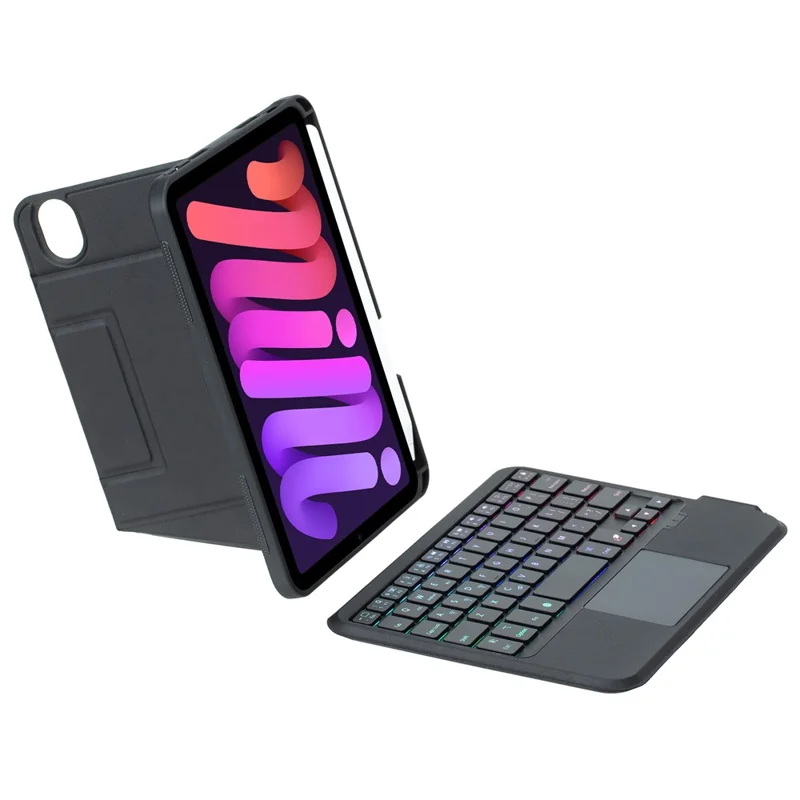 HY-06B For iPad mini (2024) / (2021) Leather Case Detachable Backlit Bluetooth-Compatible Keyboard with Floating Stand - Black
