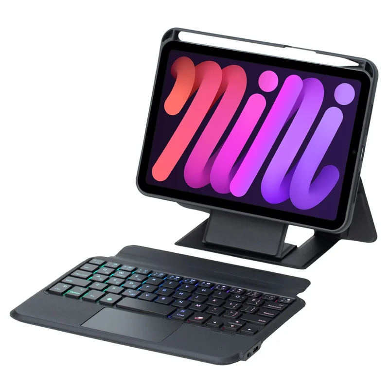 HY-06B For iPad mini (2024) / (2021) Leather Case Detachable Backlit Bluetooth-Compatible Keyboard with Floating Stand - Black