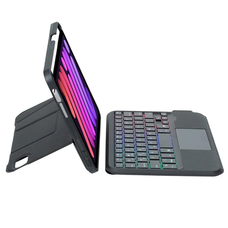 HY-06B For iPad mini (2024) / (2021) Leather Case Detachable Backlit Bluetooth-Compatible Keyboard with Floating Stand - Black
